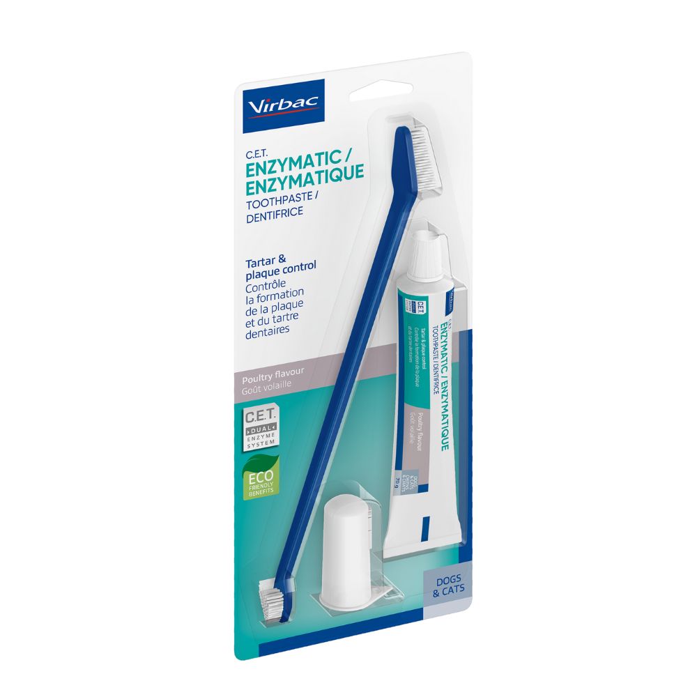 Virbac Kit Dentifricio Enzimatico e Spazzolini per Cani e Gatti 70ml