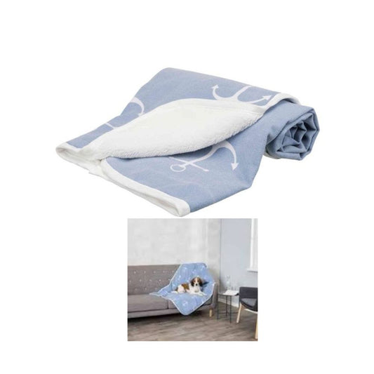 Trixie Coperta Anchor Azzurro-Bianco 150x100cm Per Cani e Gatti