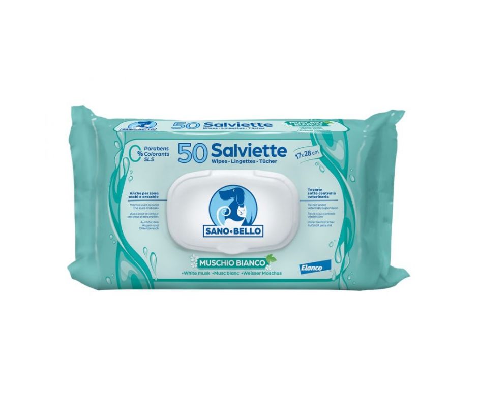 Elanco Sano e Bello Salviette Muschio Bianco 50pz per Cani e Gatti - Animaliapet