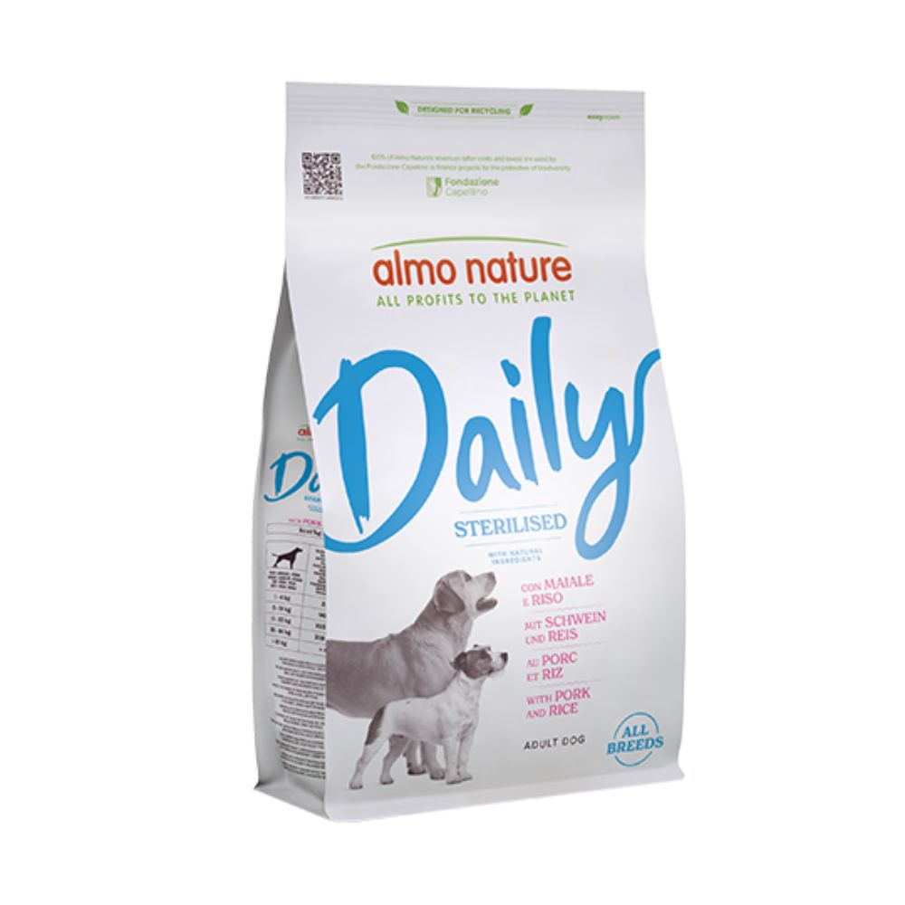 Almo Nature Daily Sterilised Maiale e Riso 1,2Kg Crocchette Cani All Breed Sterilizzati