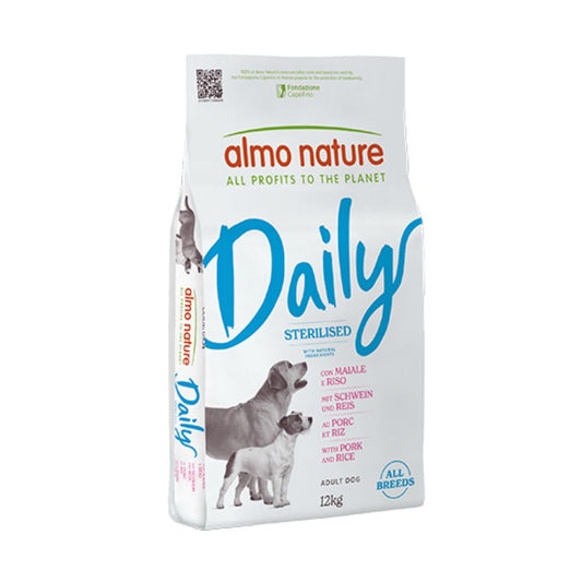 Almo Nature Daily Sterilised Maiale e Riso 12Kg Crocchette Cani All Breed Sterilizzati