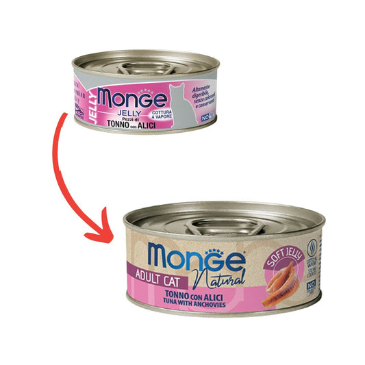 Monge Jelly Pezzi di Tonno con Alici Lattina 80g Gatti Adulti