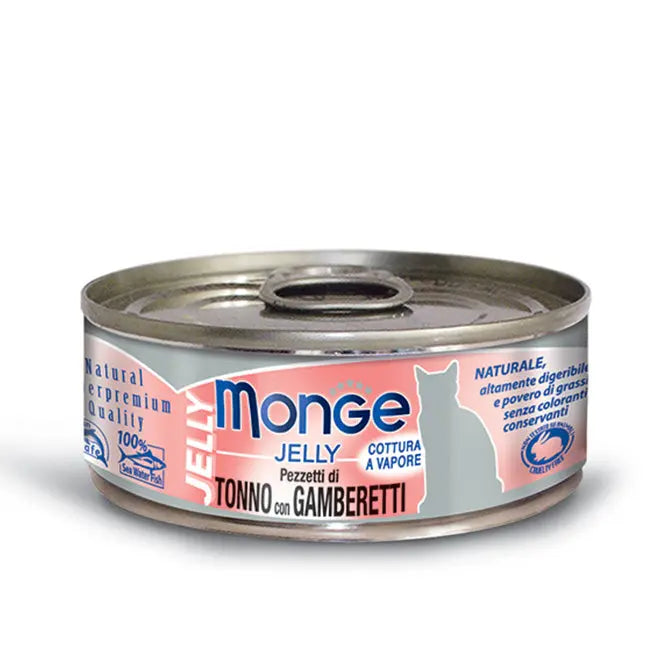 Monge Jelly Pezzetti di Tonno del Pacifico e Gamberetti Lattina 80g GaLattina Umido GattiAnimaliapet