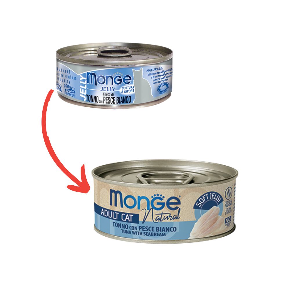 Monge Jelly Filetti di Tonno del Pacifico e Pesce Bianco Lattina 80g Gatti Adulti