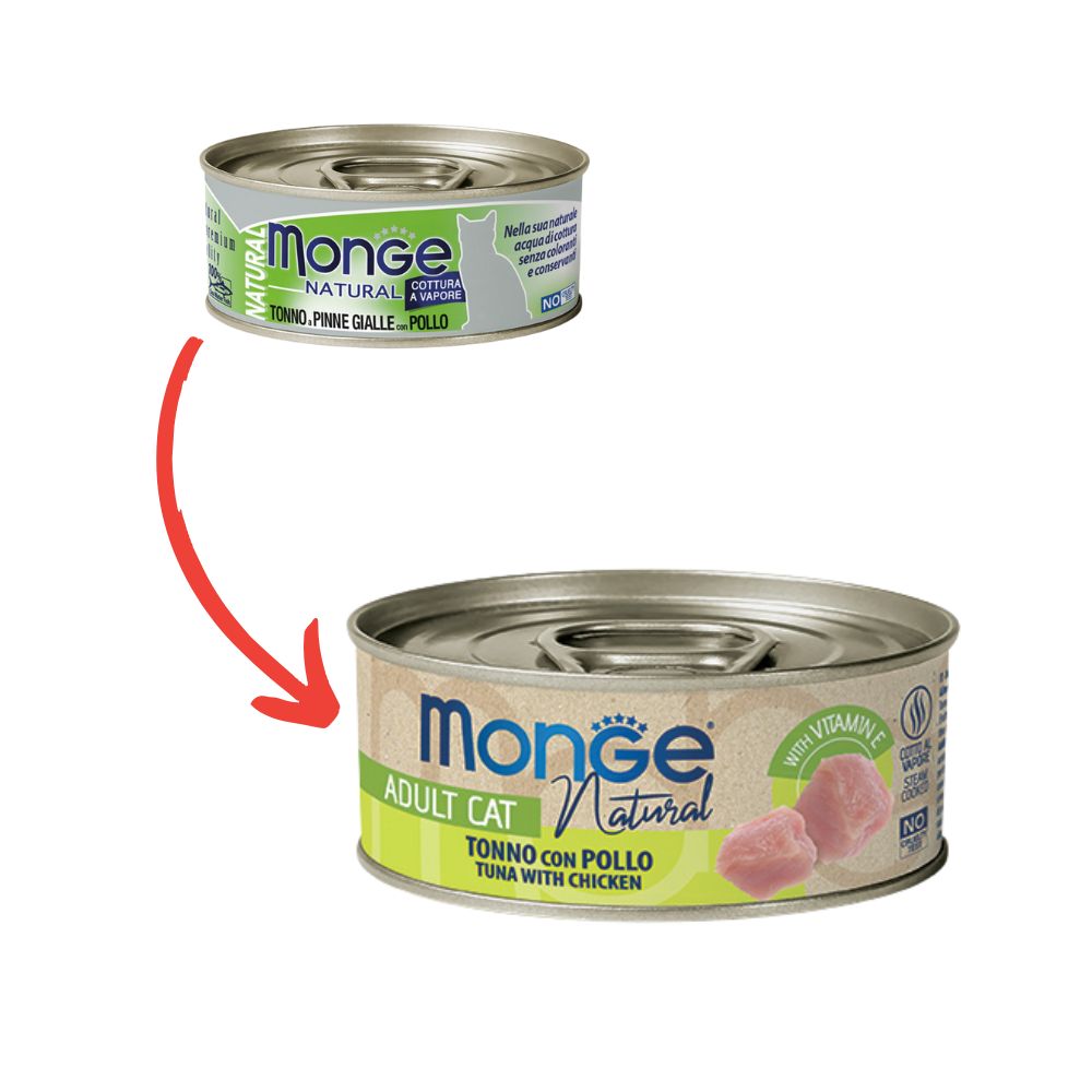 Monge Natural Tonno a Pinne Gialle con Pollo Lattina 80g Gatti Adulti