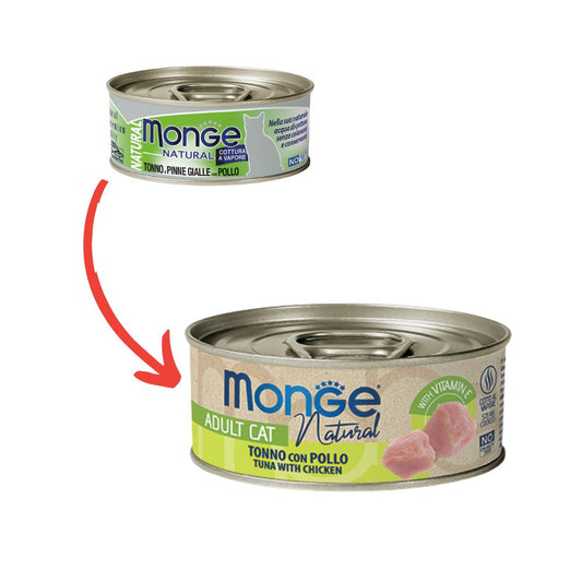 Monge Natural Tonno a Pinne Gialle con Pollo Lattina 80g Gatti Adulti