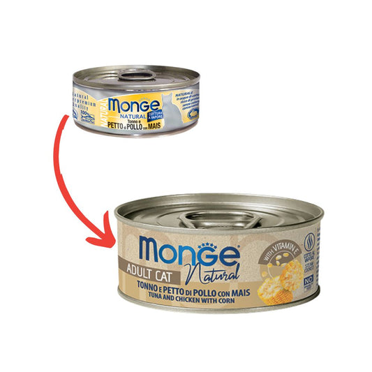 Monge Natural Tonno e Petto di Pollo con Mais Lattina 80g Gatti Adulti