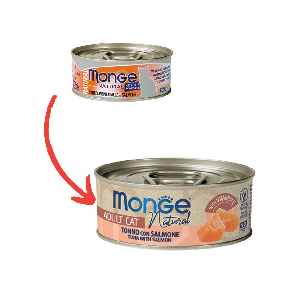 Monge Natural Tonno a Pinne Gialle con Salmone Lattina 80g Gatti Adulti