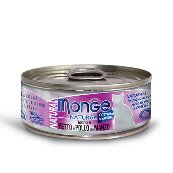 Monge Natural Tonno e Petto di Pollo con Manzo Lattina 80g Gatti AdultLattina Umido GattiAnimaliapet