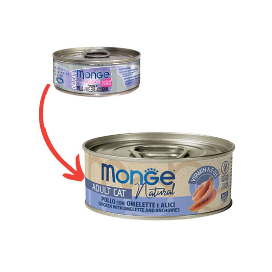 Monge Natural Pollo con Omelette e Alici 80g Lattina Gatti Adulti