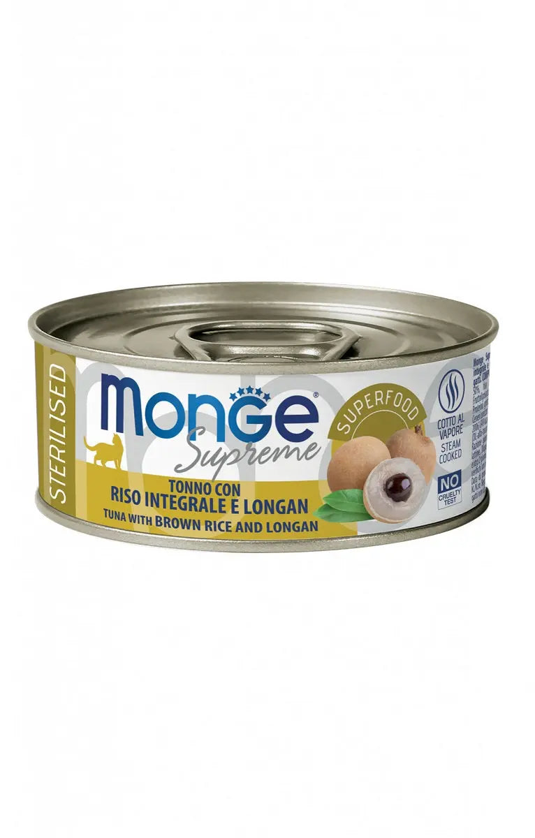 Monge Supreme Sterilised Tonno Riso Integrale e Longan Lattina 80g Gatti - Animaliapet