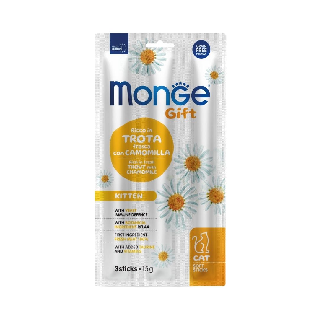 Monge Gift Sticks Kitten Trota e Camomilla 15g Snack Gattini Monge