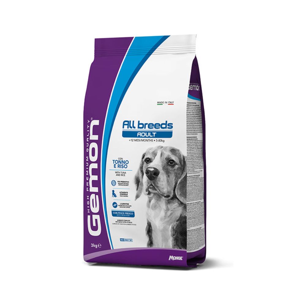 Gemon All Breeds Adult con Tonno e Riso 3Kg Crocchette Cani Adulti