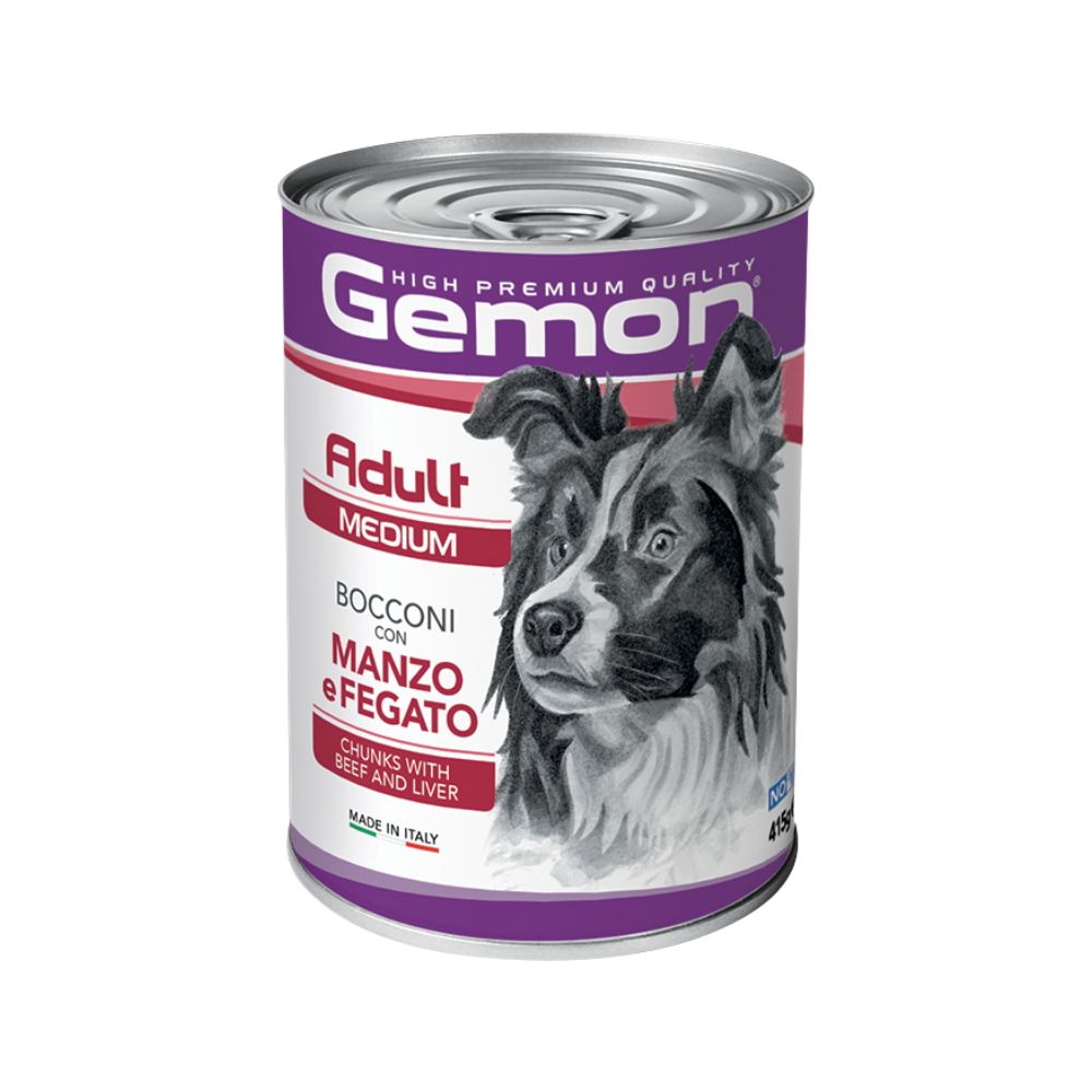 Gemon Medium Adult Bocconi con Manzo e Fegato 415g Lattina Cani