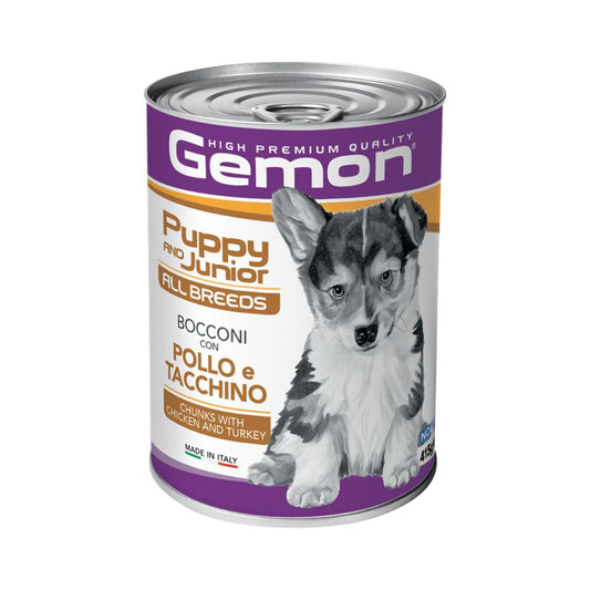 Gemon All Breeds Puppy and Junior Bocconi con Pollo e Tacchino 415g Lattina Cani Cuccioli