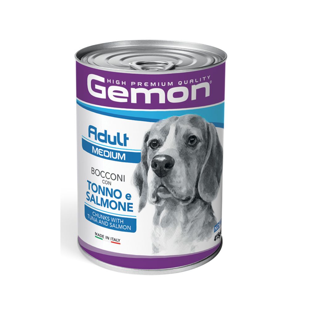 Gemon Medium Adult Bocconi con Tonno e Salmone 415g Lattina Cani