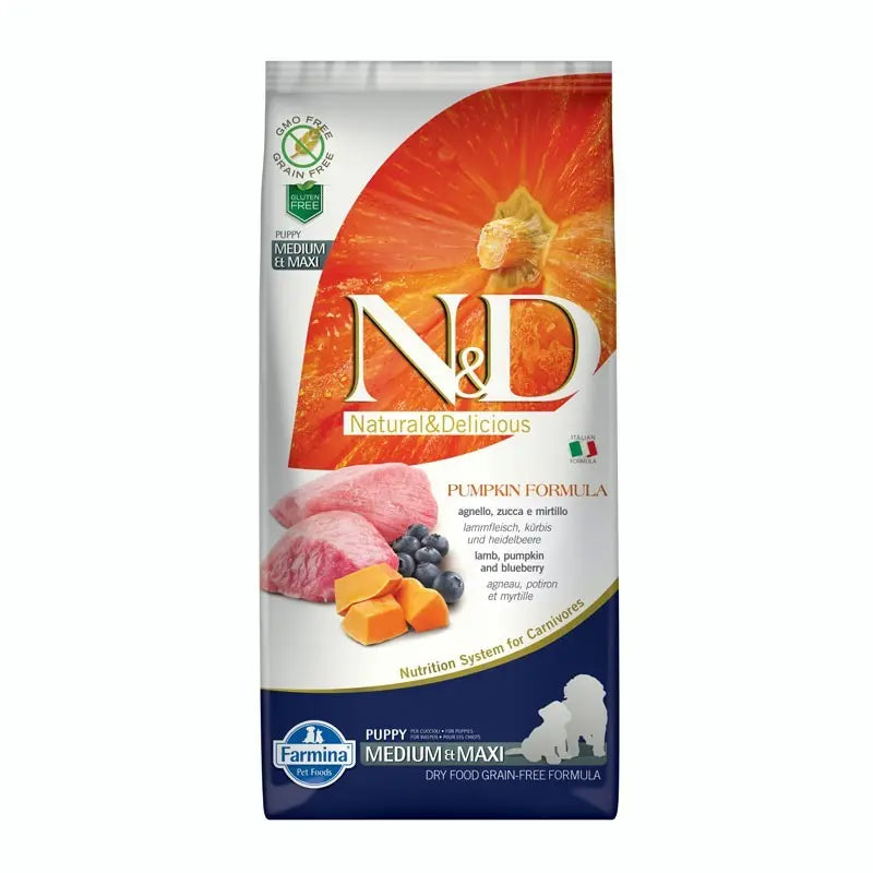 Farmina N&D Pumpkin Agnello Mirtillo Puppy Medium e Maxi 12Kg Crocchette Cani Farmina