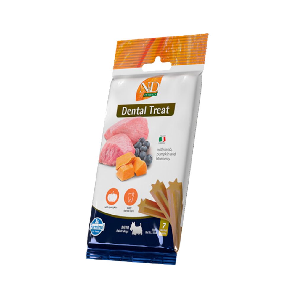 Farmina Snack Cani N&D Pumpkin Dental Treat Agnello e Mirtilli 60g Mini Adult Scadenza Prodotto 03/12/2025