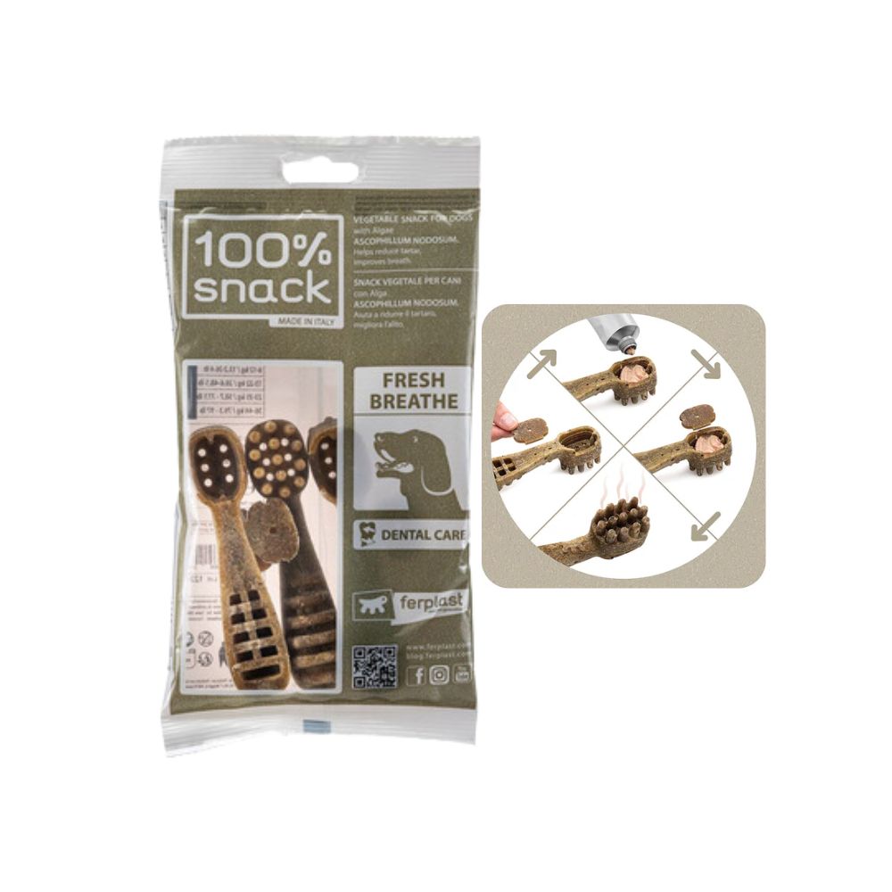 Ferplast Dental Snack 100% Vegetal SPAZZOLINO RIEMPIBILE S Ascophillum Cani 4pz 62g