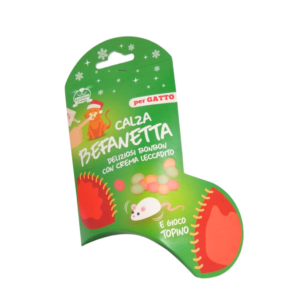 Calza Befanetta Delizionsi Bonbon e Gioco Topino Snack per Gatti 47g