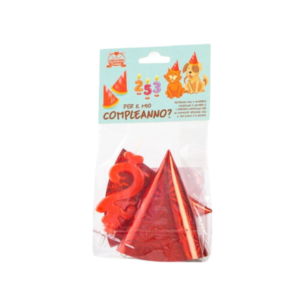 Per il mio compleanno? Candelina Numero 2 + 2 Cappellini per Cani e Gatti