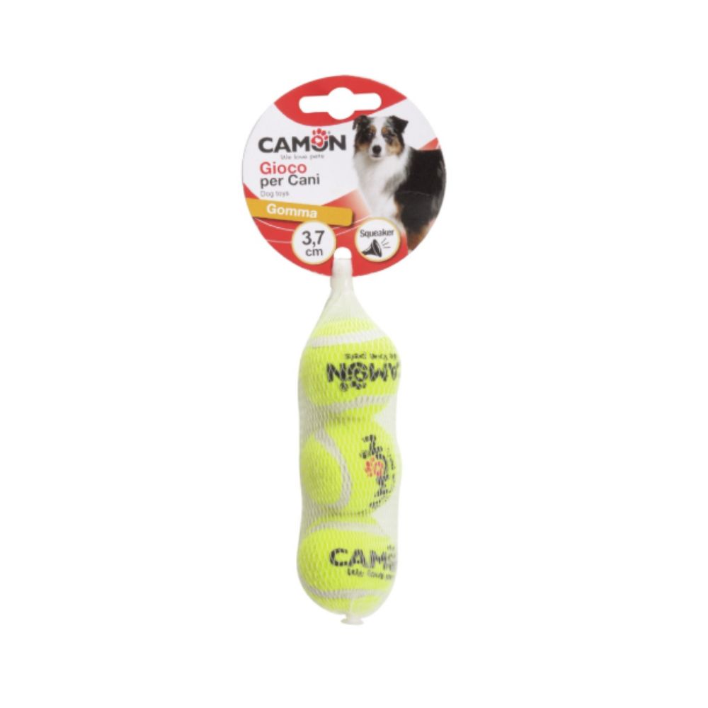 Camon Palle da tennis con squeaker Ø 3,7cm Box 3pezzi Gioco per Cani