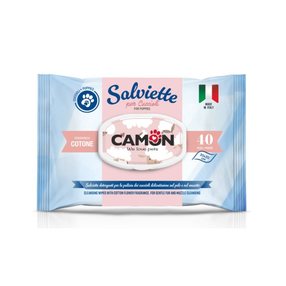 Camon Salviette Detergenti Cotone 40pz Cani e Gatti Cuccioli - Animaliapet