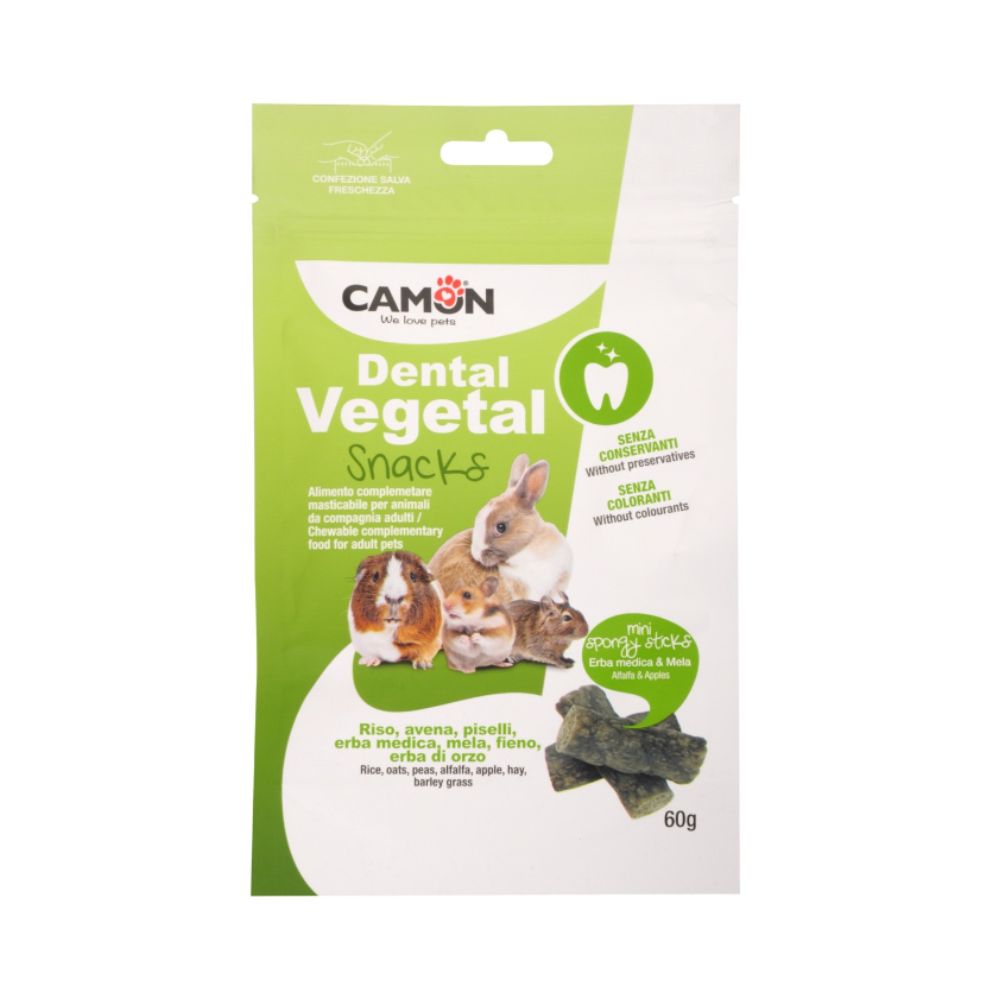 Camon Dental Vegetal Mini Spongy Erbe e Mela Snack per Roditori 60g Scadenza Prodotto 05/12/2025