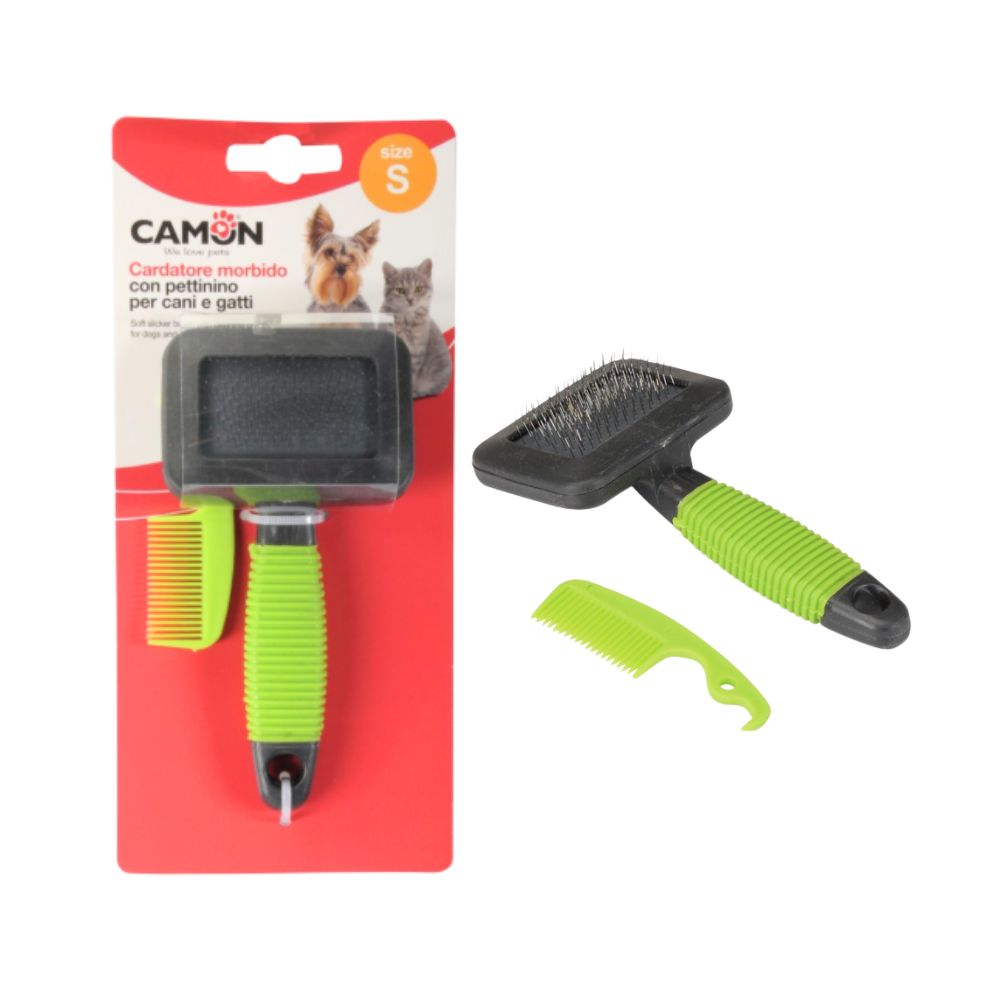 Camon Cardatore morbido con pettinino per cani e gatti Misura Small
