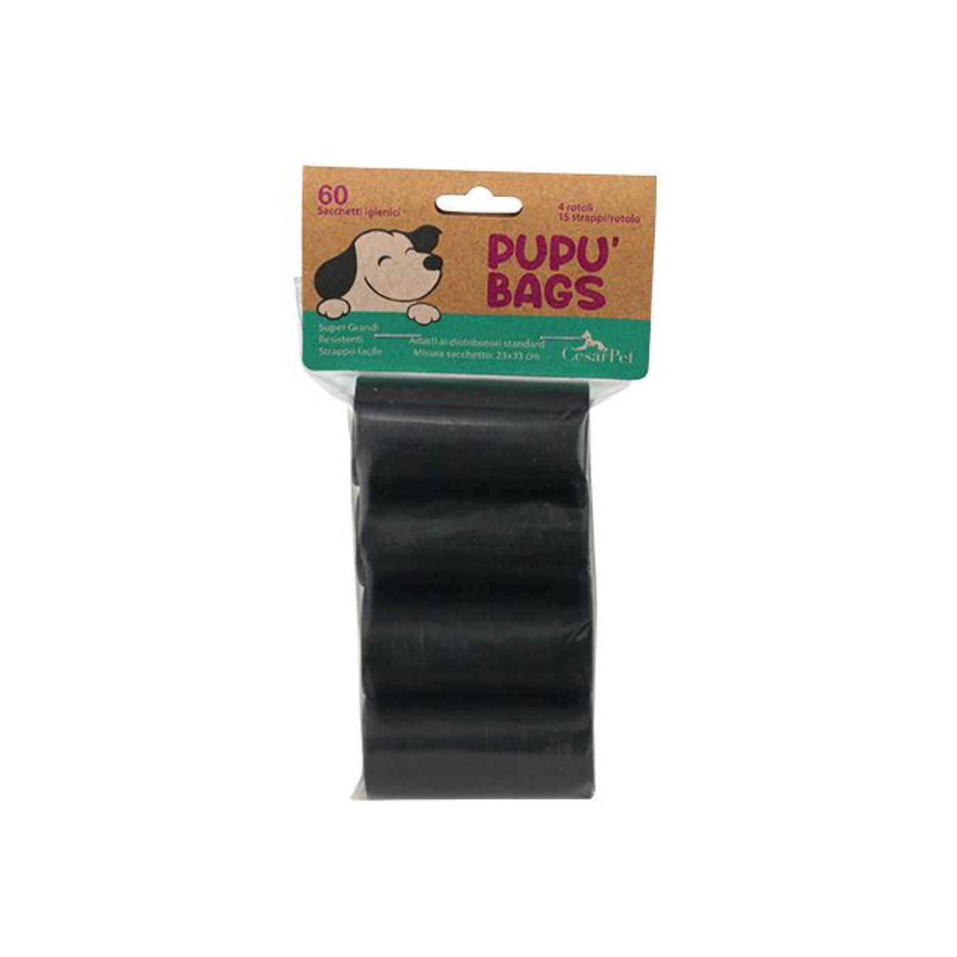 Pupù Bags Sacchetti Igienici 4 Rotoli per Cani Colore Nero
