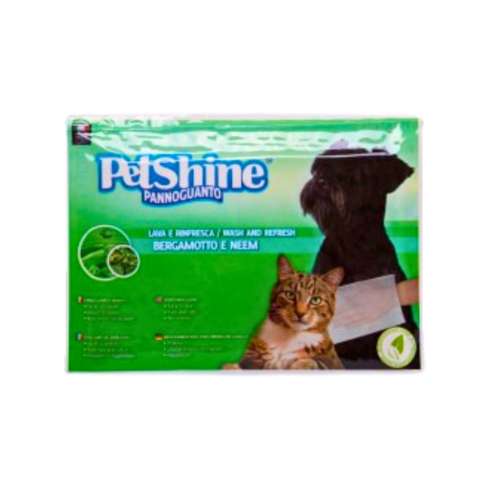 PetShine Pannoguanto Umidificato Bergamotto e Neem per Cani e Gatti