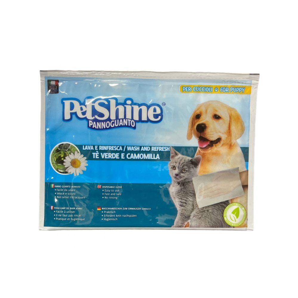 PetShine Pannoguanto Umidificato Tè Verde e Camomilla per Cani e Gatti