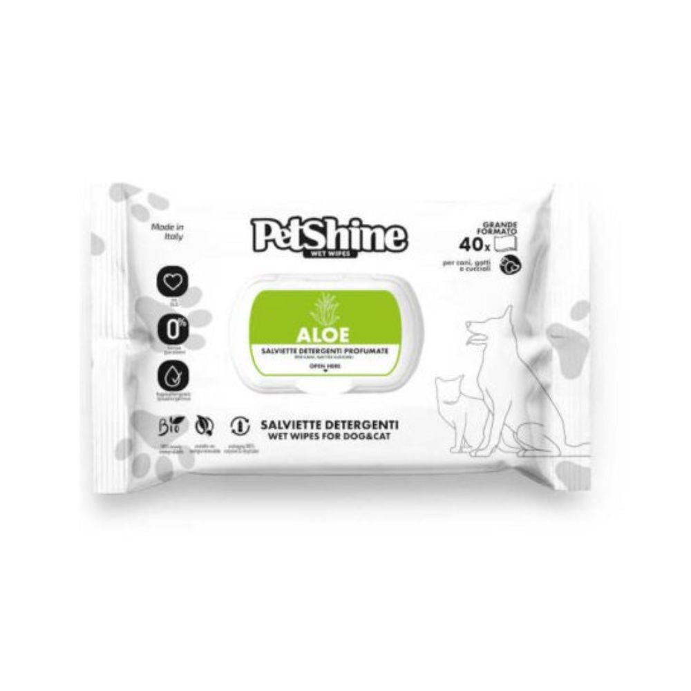 PetShine Salviette Detergenti Aloe per Cani e Gatti 40pz