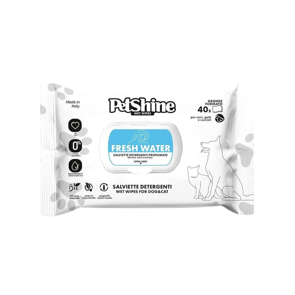 PetShine Salviette Detergenti Fresh Water per Cani e Gatti 40pz