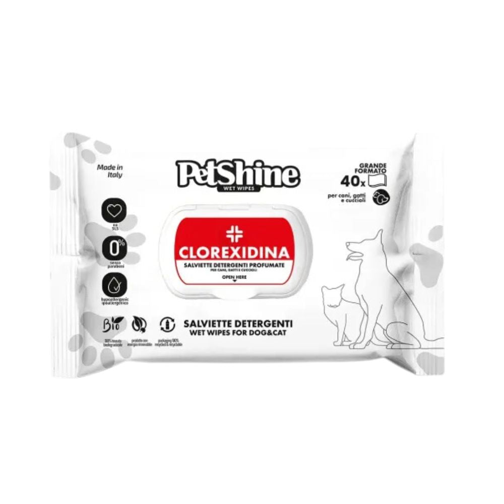 PetShine Salviette Detergenti Clorexidina per Cani e Gatti 40pz