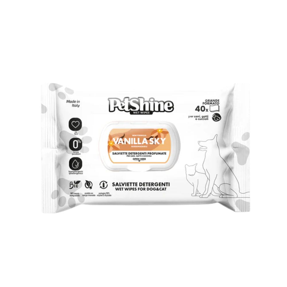 PetShine Salviette Detergenti Vanilla Sky per Cani e Gatti 40pz