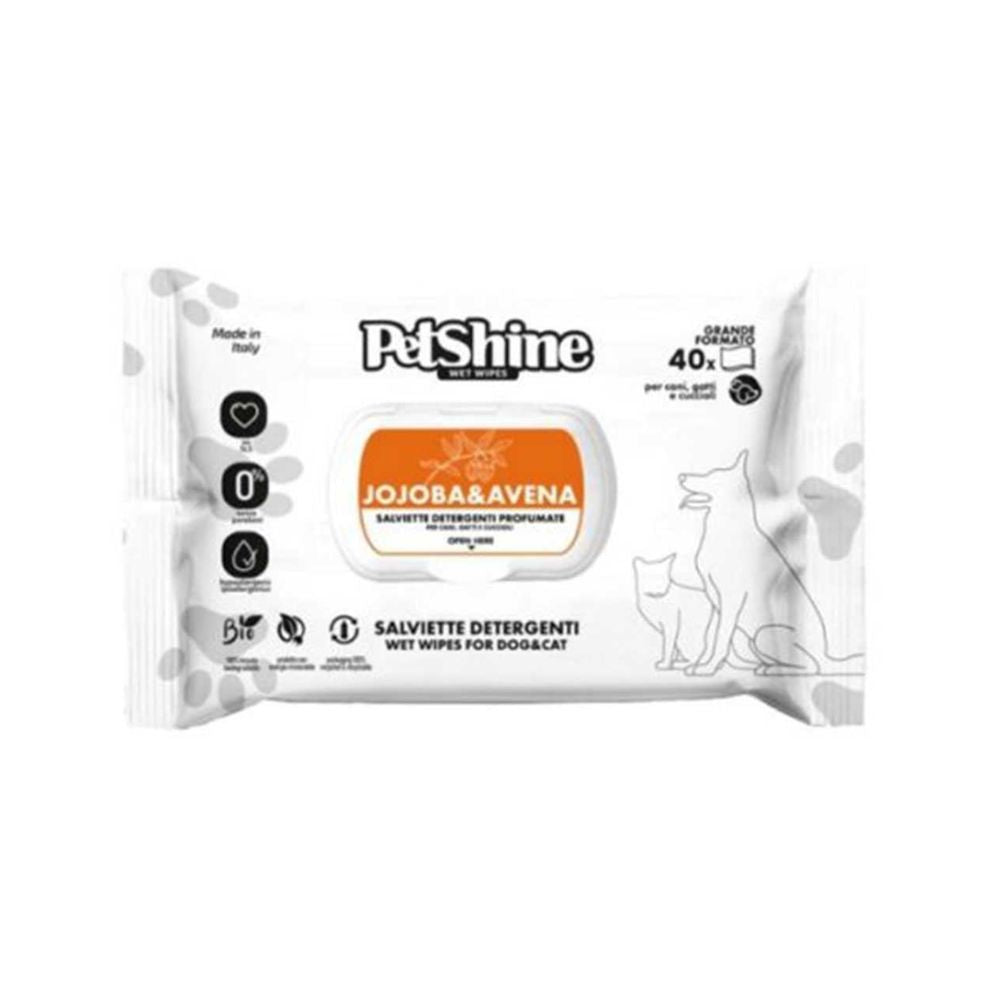 PetShine Salviette Detergenti Jojoba e Avena per Cani e Gatti 40pz