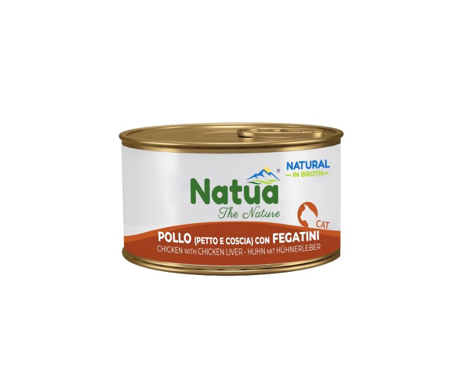 Natua Natural Pollo e Fegatini in Brodo Lattina 85g Gatti - Animaliapet
