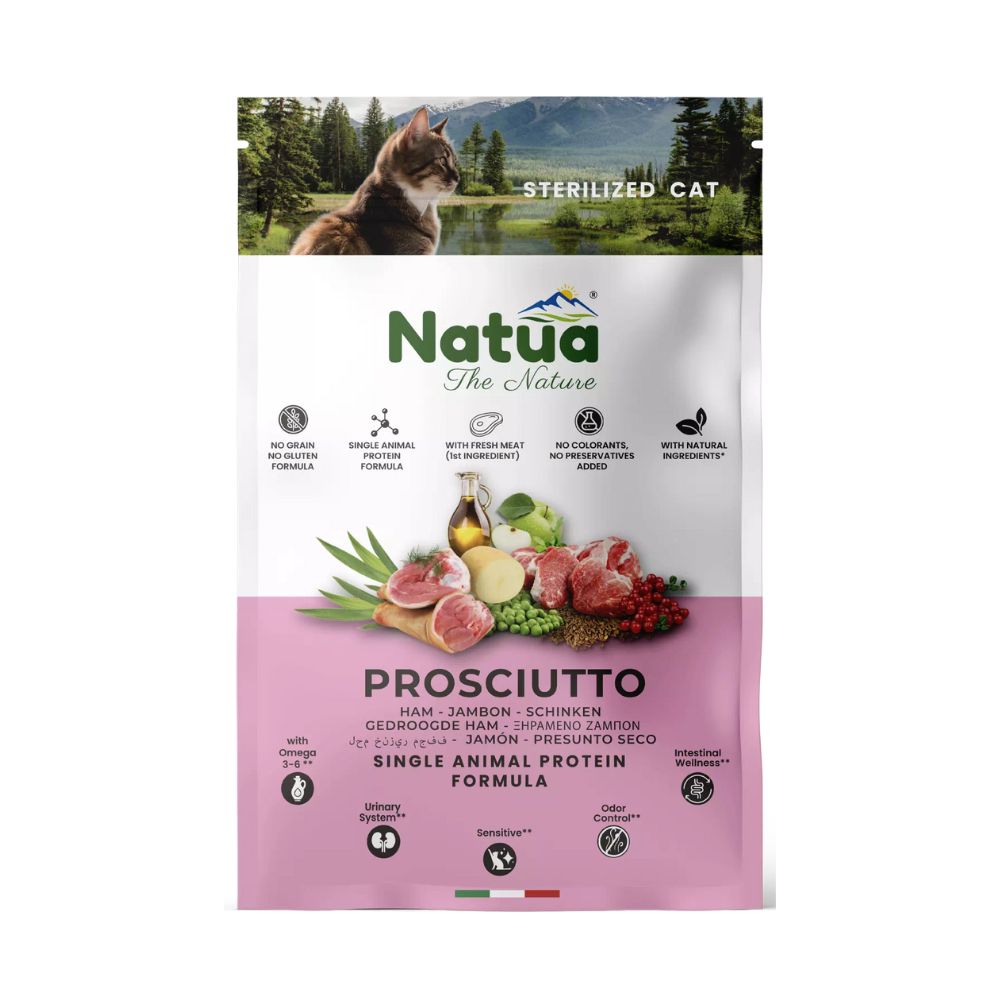 Natua Sterilizzato Prosciutto 350g Crocchette Gatti