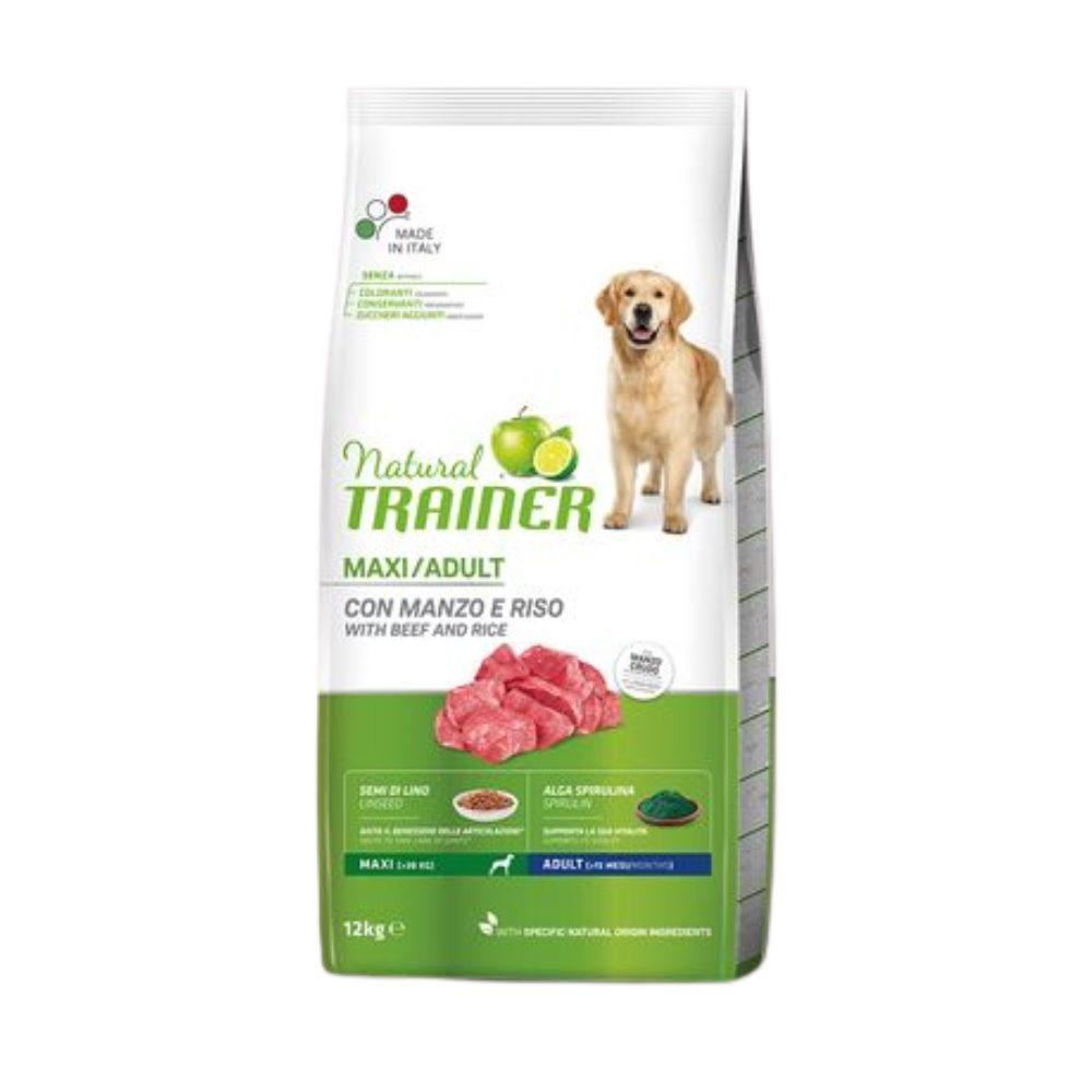 Trainer Natural Maxi Adult Con Manzo e Riso Crocchette 12Kg Cani Adulti