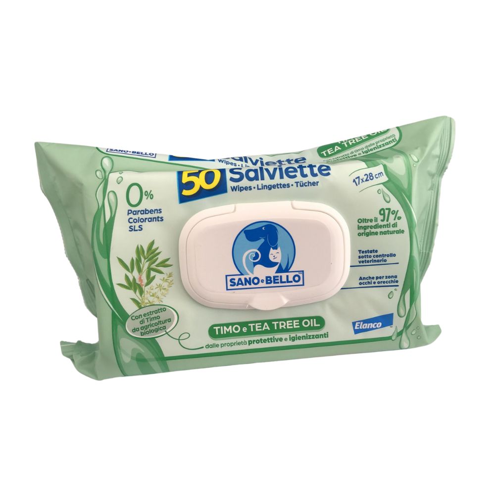 Elanco Sano e Bello Salviette Timo e Tea Tree Oil 50pz per Cani e Gatti