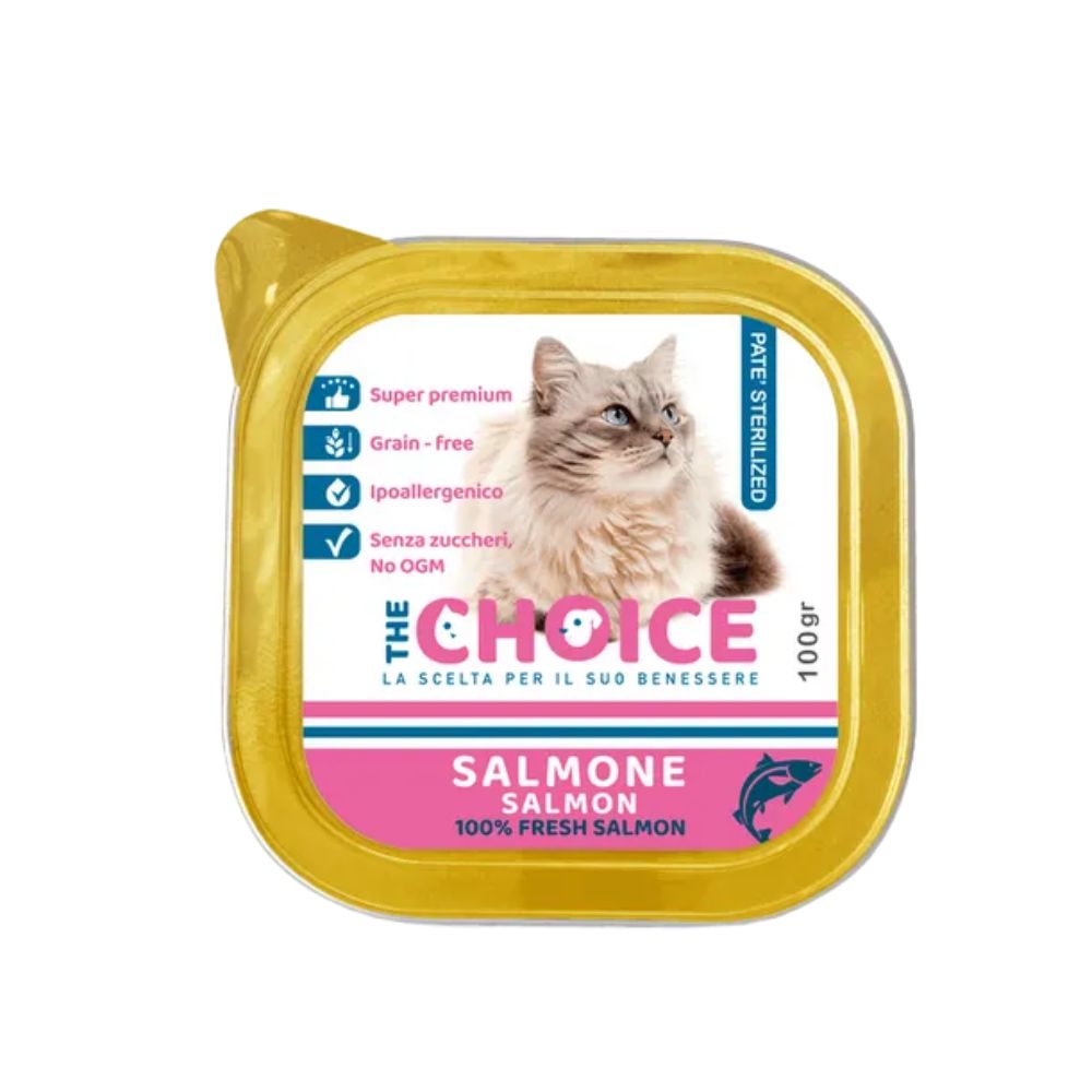 The Choice Patè Sterilized Salmone 100g Vaschetta Gatti Sterilizzati