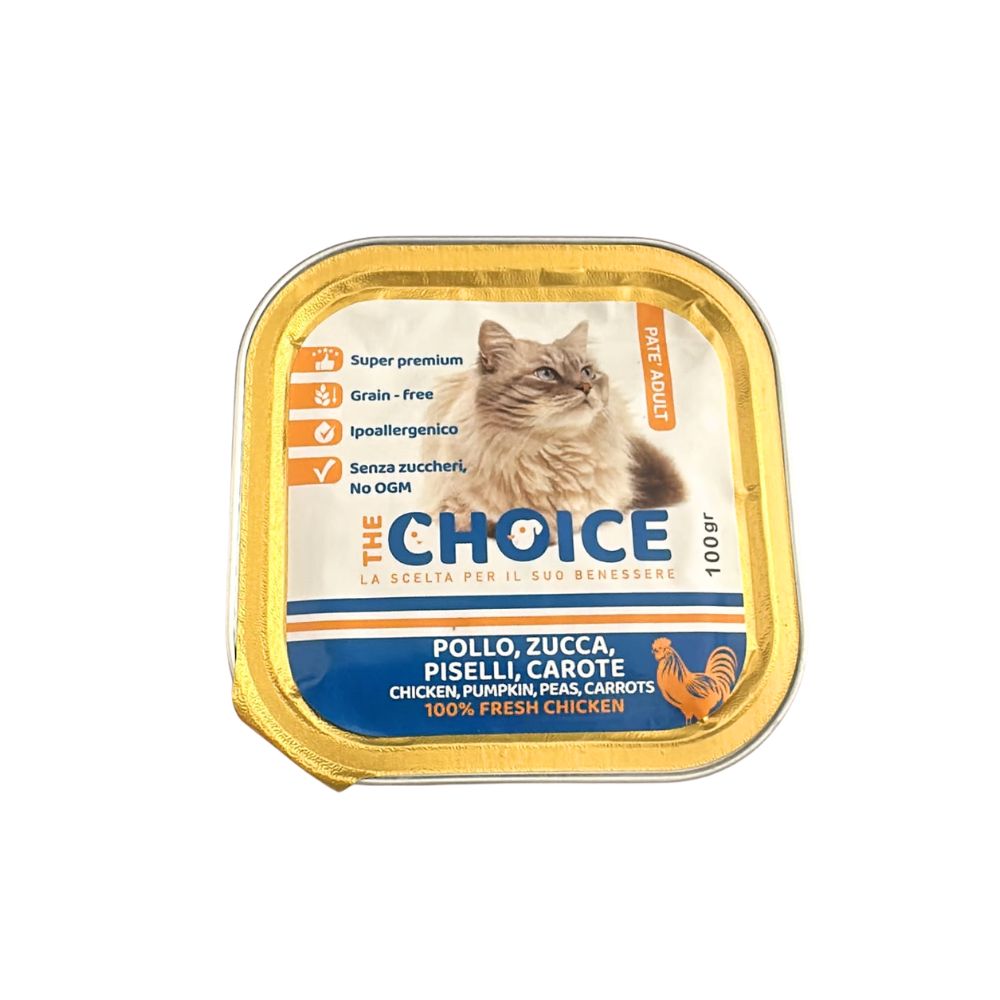 The Choice Patè Adult Pollo Zucca Piselli e Carote 100g Vaschetta Gatti Adulti