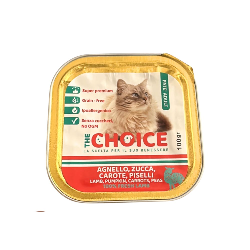 The Choice Patè Adult Agnello Zucca Carote e Piselli 100g Vaschetta Gatti Adulti