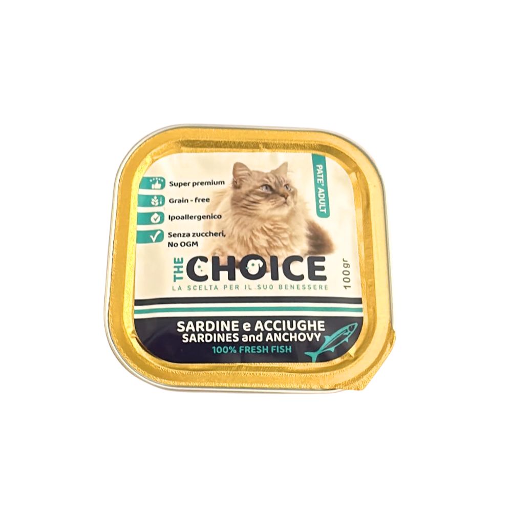 The Choice Patè Adult Sardine e Acciughe 100g Vaschetta Gatti Adulti