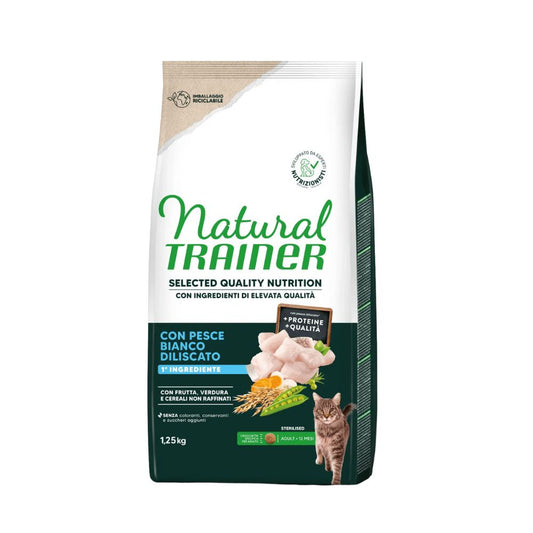 Trainer Natural Selected Quality Nutrition Pesce Bianco 1,25kg Crocchette Gatti Sterilizzati Adult