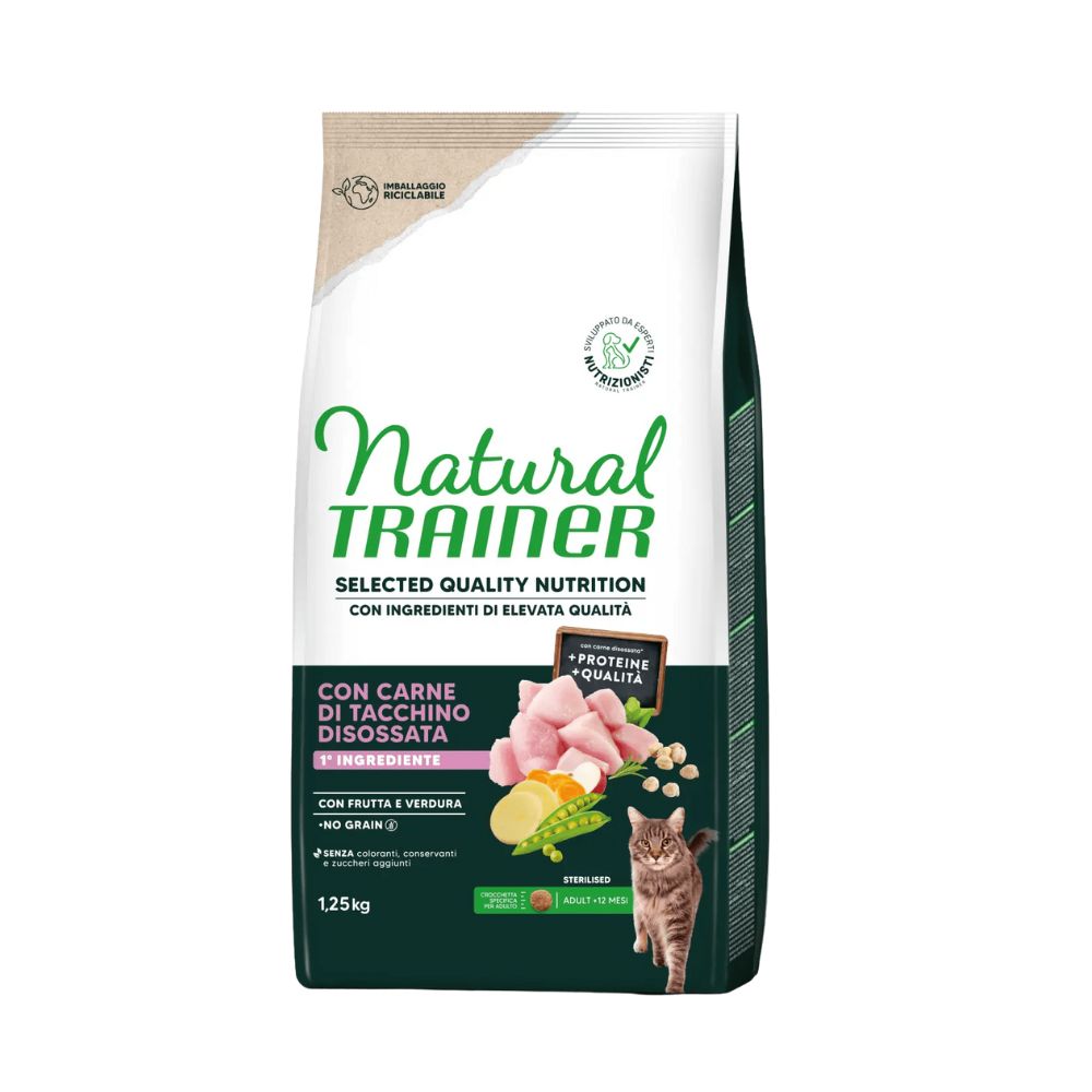 Trainer Natural Selected Quality Nutrition Tacchino 1,25kg Crocchette Gatti Sterilizzati Adult