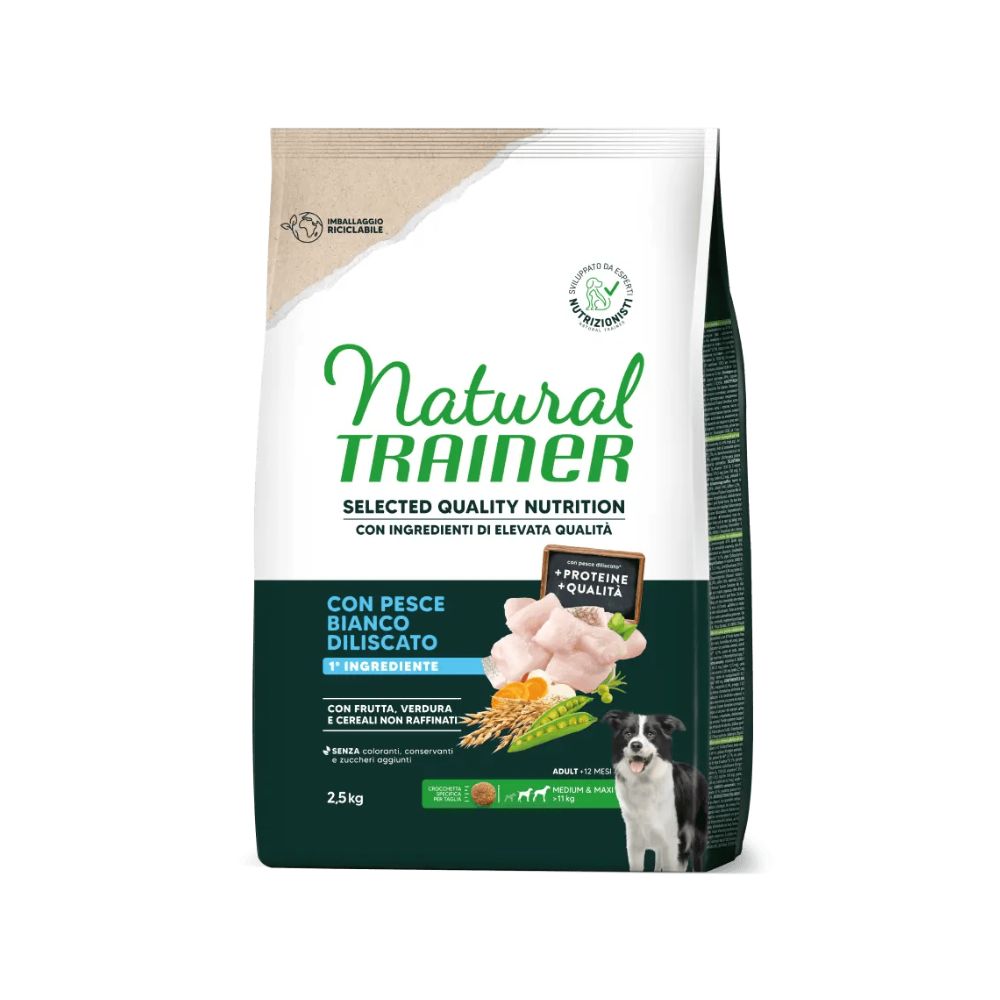 Trainer Natural Selected Quality Nutrition Pesce Bianco 2,5kg Crocchette Cani M/M Adult