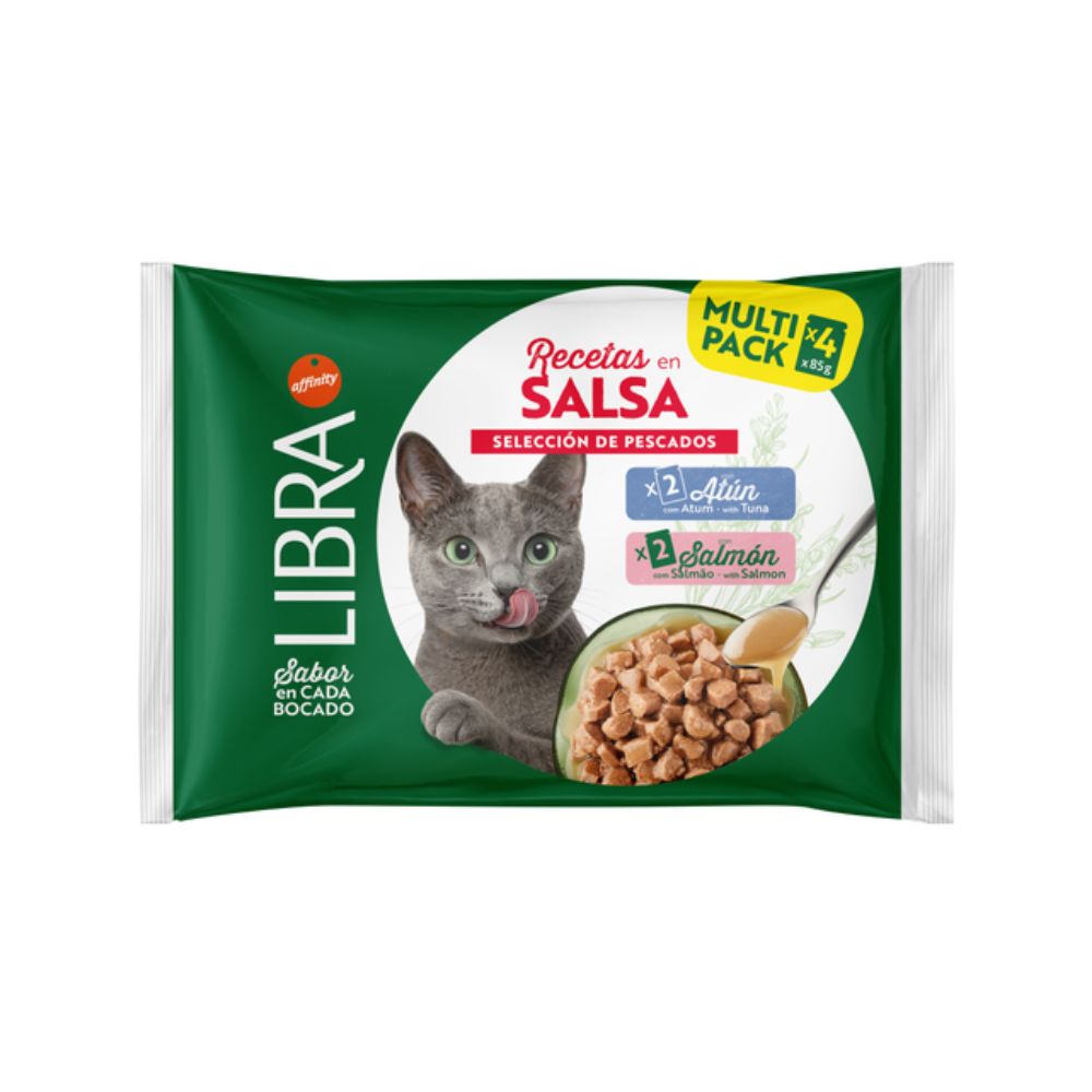 Libra Cat Bocconcini Salmone e Tonno in Salsa 4x85g Multipack Bustine Gatti Adulti
