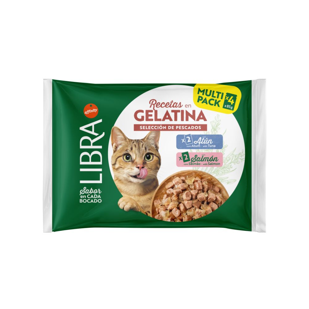 Libra Cat Bocconcini Salmone e Tonno in Jelly 4x85g Multipack Bustine Gatti Adulti
